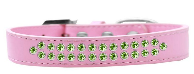 Two Row Lime Green Crystal Size 20 Light Pink Dog Collar